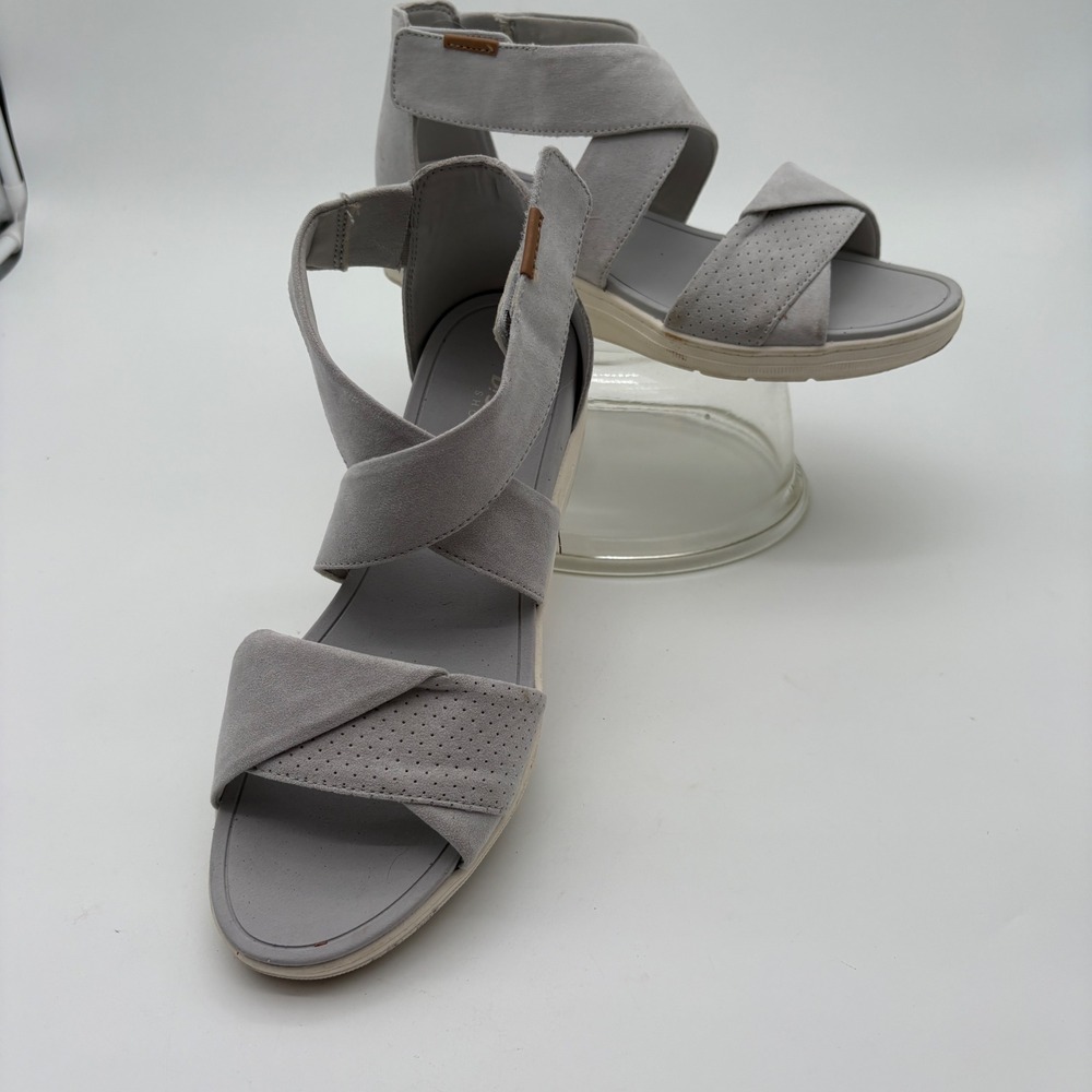 Dr Scholls Time Off Fun Grey Sporty Wedge Sandals Womens 10M Grey Fabric Strappy